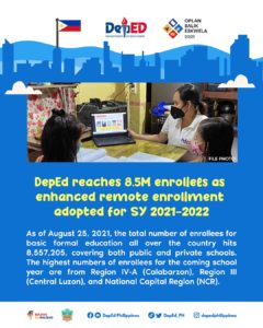 DepEd reaches 8.5M enrollees as enhanced remote enrollment adopted